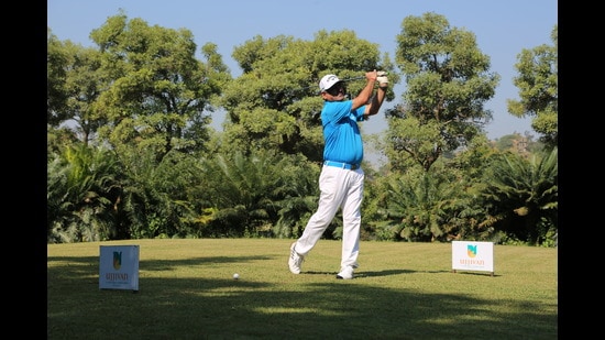 The Second Raavian Golf Cup underway at Forest Hills Golf and Country Club in Chandigarh on Sunday. (HT photo)