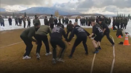 US soldiers trying out the Indian sport of Kabaddi.&nbsp;(Screengrab from video posted by ANI)