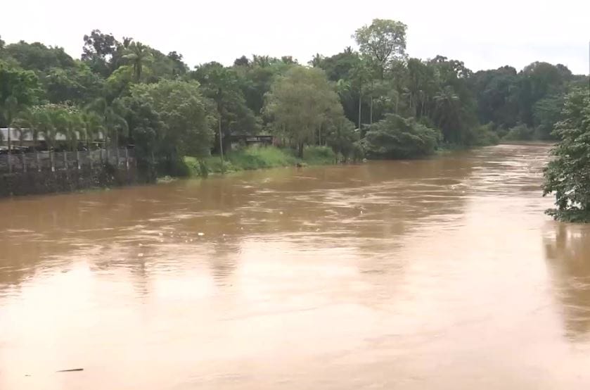 After heavy rainfall was reported in Kerala's Ernakulum district, the water level in the Muvattupuzha river rose. The IMD has issued a yellow warning for the district. (ANI Photo)