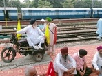 Farmers blocked railway tracks at railway station Amritsar, Punjab. Farmers blocked railway tracks at railway station Amritsar, Punjab.
