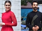 Kriti Sanon and Rajkummar Rao were snapped in Mumbai today promoting their upcoming film Hum Do Humare Do. The actors chose elegant ensembles that mixed traditional and contemporary styles.(HT Photo/Varinder Chawla)