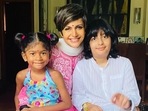 Mandira Bedi with her kids Tara and Vir. Mandira Bedi with her kids Tara and Vir.