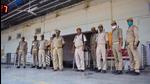 Security personnel at Lakhimpur railway station during the rail roko agitation on Monday. (HT Photo)