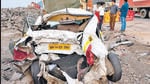 Three people were killed, while six others were injured and rushed to a hospital after a collision on the Pune-Mumbai Expressway stretch passing through Borghat on Monday morning. (HT PHOTO) Three people were killed, while six others were injured and rushed to a hospital after a collision on the Pune-Mumbai Expressway stretch passing through Borghat on Monday morning. (HT PHOTO)
