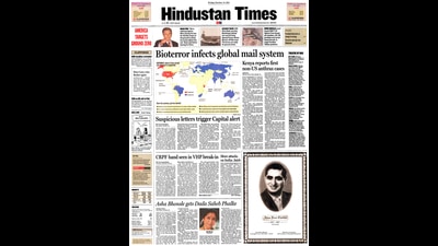 A screengrab of the Hindustan Times on October 19, 2001. A screengrab of the Hindustan Times on October 19, 2001.