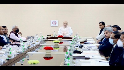 Union Home Minister Amit Shah chairs the conclusion of the national security strategies conference at IB headquarters in New Delhi, Monday (PTI) Union Home Minister Amit Shah chairs the conclusion of the national security strategies conference at IB headquarters in New Delhi, Monday (PTI)