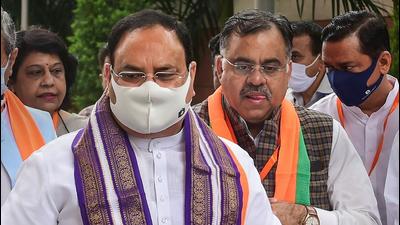 BJP national president JP Nadda arrives to chair national office bearers meeting ahead of the 2022 polls at the party headquarters in New Delhi, on Monday. (PTI) BJP national president JP Nadda arrives to chair national office bearers meeting ahead of the 2022 polls at the party headquarters in New Delhi, on Monday. (PTI)