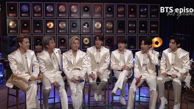 BTS members Jimin, RM, Jungkook, Jin, Suga, J-Hope and V on the sets of MTV Unplugged.&nbsp;