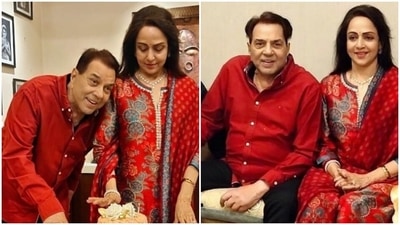Hema Malini with Dharmendra on her birthday. Hema Malini with Dharmendra on her birthday.
