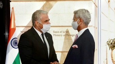 Jerusalem: External Affairs Minister S. Jaishankar meets Foreign Affairs Minister of Israel Yair Lapid, in Israel. (PTI) Jerusalem: External Affairs Minister S. Jaishankar meets Foreign Affairs Minister of Israel Yair Lapid, in Israel. (PTI)