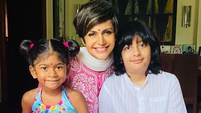 Mandira Bedi with her kids Tara and Vir. Mandira Bedi with her kids Tara and Vir.