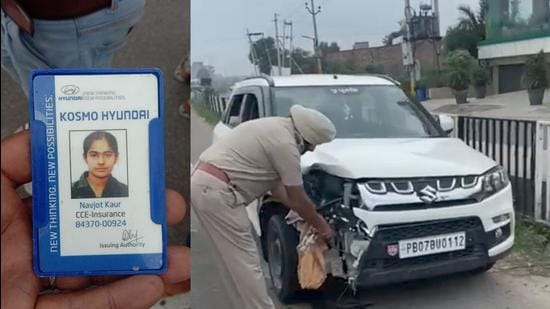 (Left) Navjot Kaur, who was hit by the speeding SUV (right) when she was crossing the Jalandhar-Phagwara national highway on Monday morning. Her friend was seriously injured in the accident. (HT Photos)