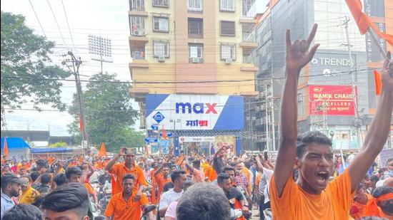 The protest was called by Vishwa Hindu Parishad (VHP). (HT Photo) The protest was called by Vishwa Hindu Parishad (VHP). (HT Photo)
