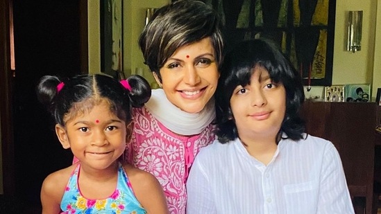 Mandira Bedi with her kids Tara and Vir.