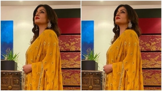 In yellow, Raveena Tandon looked absolutely stunning. “When Diwali is around the corner,” she wrote.(Instagram/@officialraveenatandon)