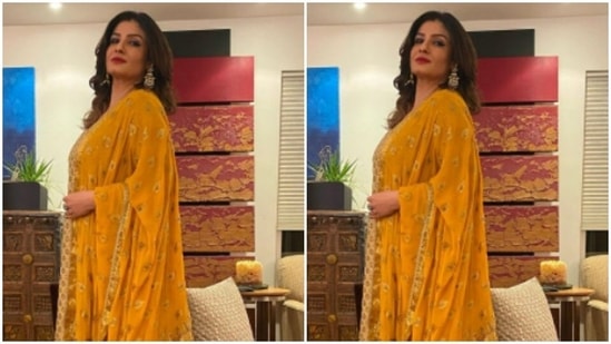 In an indoor setup, Raveena posed in a traditional ensemble and posed for the cameras.(Instagram/@officialraveenatandon)