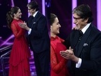 Amitabh Bachchan and Kriti Sanon on the sets of KBC 13. Amitabh Bachchan and Kriti Sanon on the sets of KBC 13.