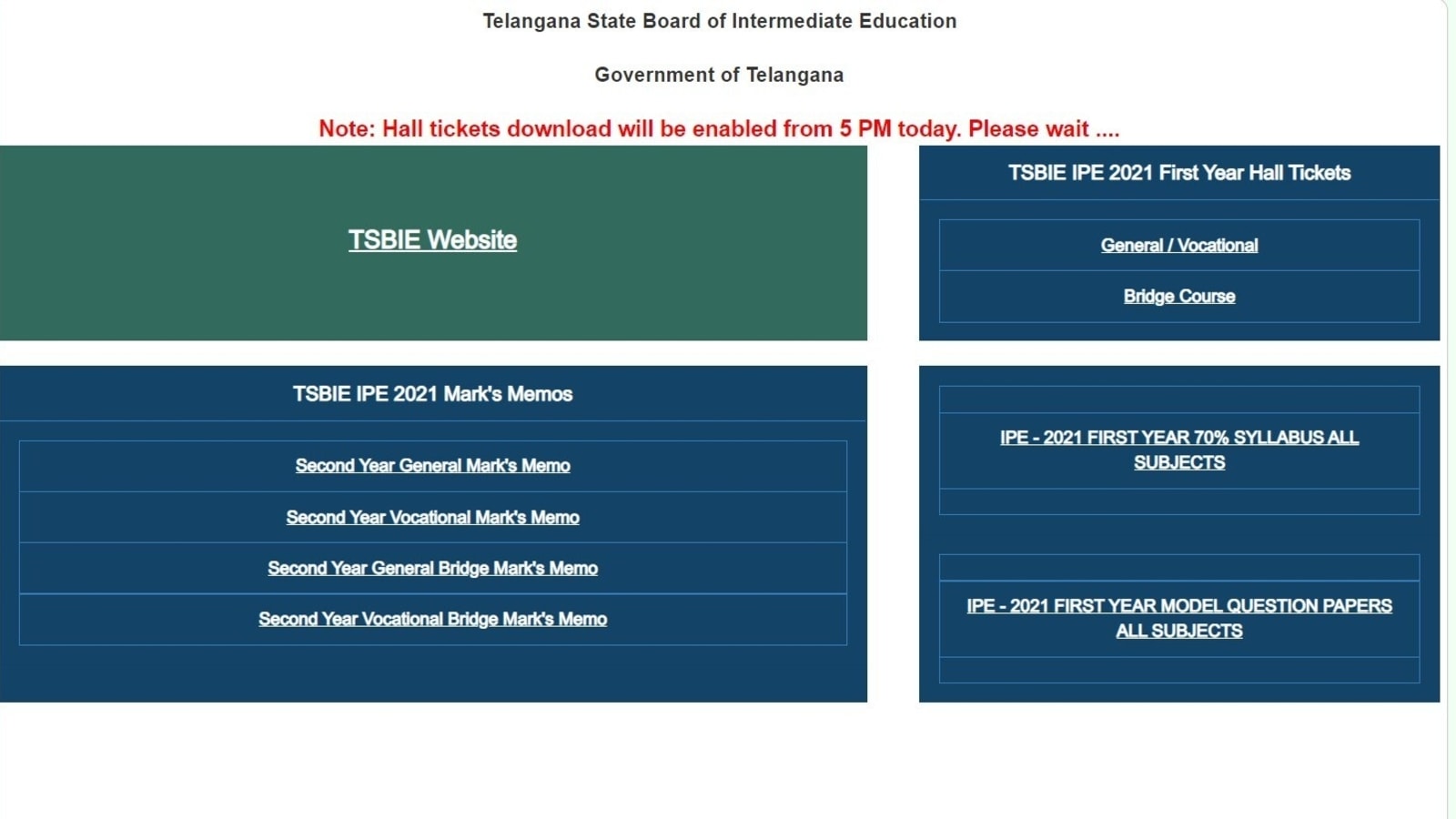 TS Inter Hall Ticket to be released today by 5 pm at tsbie.cgg.gov.in