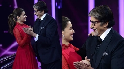 Amitabh Bachchan and Kriti Sanon on the sets of KBC 13. Amitabh Bachchan and Kriti Sanon on the sets of KBC 13. 