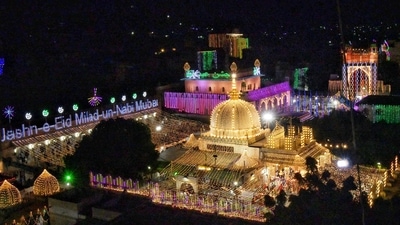Ajmer: A dargah illuminates with lights during Eid Milad-un-Nabi, in Ajmer. (PTI) Ajmer: A dargah illuminates with lights during Eid Milad-un-Nabi, in Ajmer. (PTI)