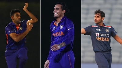 R Ashwin (L) and Bhuvneshwar Kumar (R) went wicketless while Rahul Chahar (M) grabbed 1 for 43. (Getty) R Ashwin (L) and Bhuvneshwar Kumar (R) went wicketless while Rahul Chahar (M) grabbed 1 for 43. (Getty)