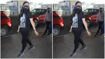 Shruti chose a black tee shirt dedicated to the American singer Kurt Cobain, and paired it with a black pair of trousers. (HT Photos/Varinder Chawla) Shruti chose a black tee shirt dedicated to the American singer Kurt Cobain, and paired it with a black pair of trousers. (HT Photos/Varinder Chawla)