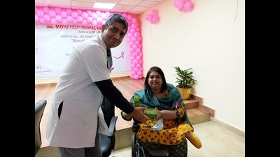 A camp on breast cancer awareness underway at Mohan Dai Cancer Hospital in Ludhiana on Tuesday. (Ht photo)
