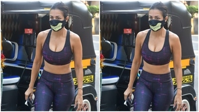 In black and violet striped athleisure, she yet again set goals for us. (HT Photos/Varinder Chawla) In black and violet striped athleisure, she yet again set goals for us. (HT Photos/Varinder Chawla)