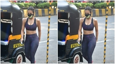 Malaika pulled her straight tresses to the back and tied it in a clean bun. (HT Photos/Varinder Chawla) Malaika pulled her straight tresses to the back and tied it in a clean bun. (HT Photos/Varinder Chawla)