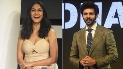 Mrunal Thakur and Kartik Aaryan stepped out in the city for the trailer launch of their upcoming film Dhamaka. The two stars play journalists, and their trailer received a warm response from fans. For the event, both Mrunal and Kartik came dressed in classy ensembles. We loved their looks. (HT Photo/Varinder Chawla) Mrunal Thakur and Kartik Aaryan stepped out in the city for the trailer launch of their upcoming film Dhamaka. The two stars play journalists, and their trailer received a warm response from fans. For the event, both Mrunal and Kartik came dressed in classy ensembles. We loved their looks. (HT Photo/Varinder Chawla)
