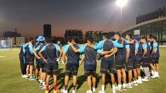 India team in a huddle.(BCCI/Twitter)
