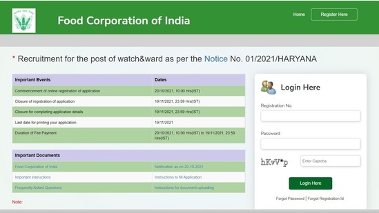 FCI Haryana recruitment: 380 vacancies of the watchman on offer