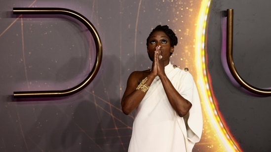 Sharon Duncan-Brewster strikes a pose as the Dune screening. (REUTERS)