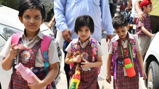 Assam: Students of primary section attend school after nearly 2 years(HT File)