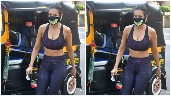 All masked up, Malaika was spotted by paparazzi.(HT Photos/Varinder Chawla)