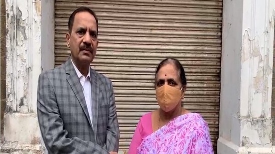 Advocate Mohan Tekavade (L) with NCP leader Eknath Khadse's wife, Mandakini Khadse (R) in Mumbai. (ANI Photo) Advocate Mohan Tekavade (L) with NCP leader Eknath Khadse's wife, Mandakini Khadse (R) in Mumbai. (ANI Photo)
