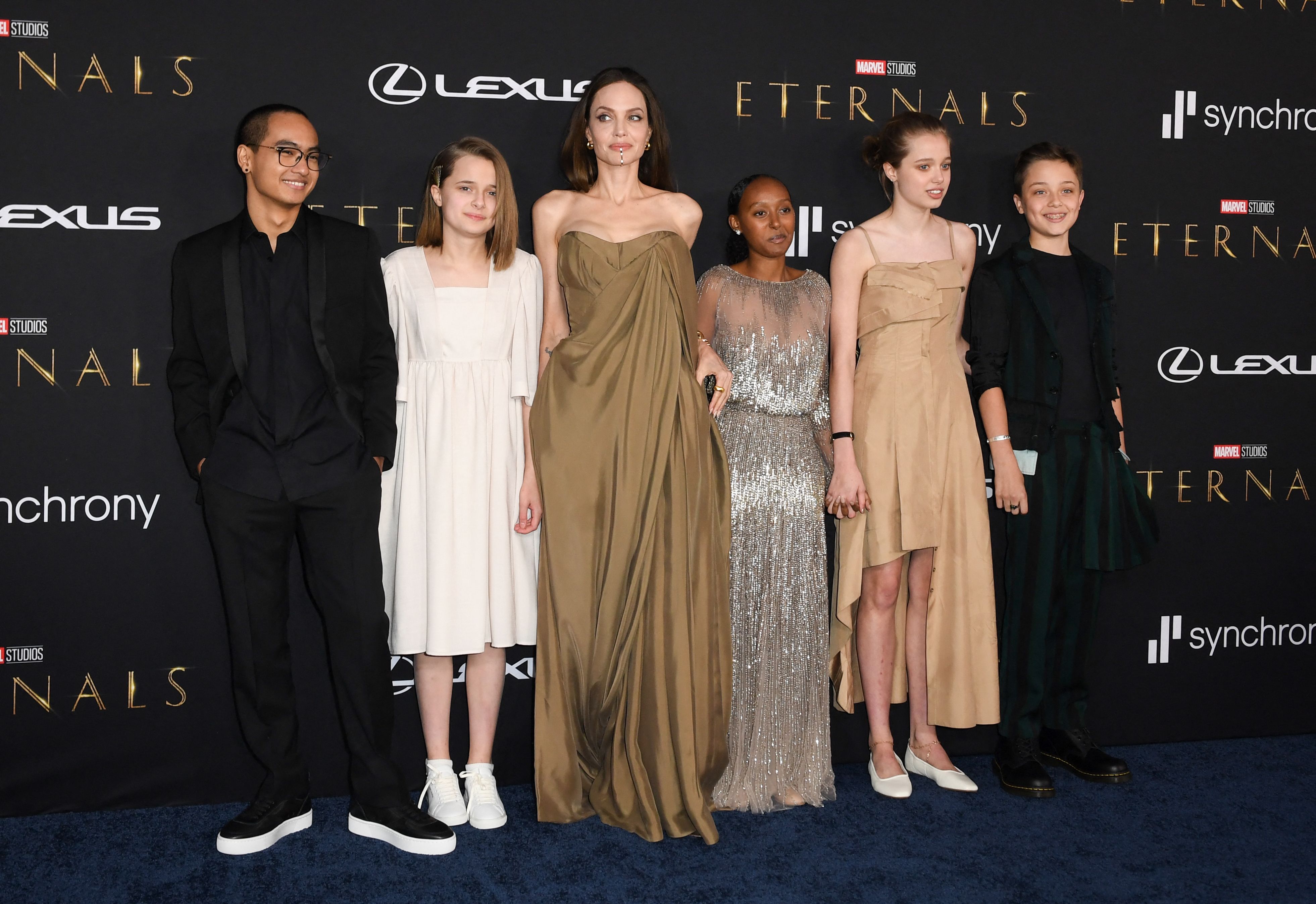 Angelina Jolie attends Eternals premiere with her five children, makes it a family night out. See pics | Hollywood - Hindustan Times