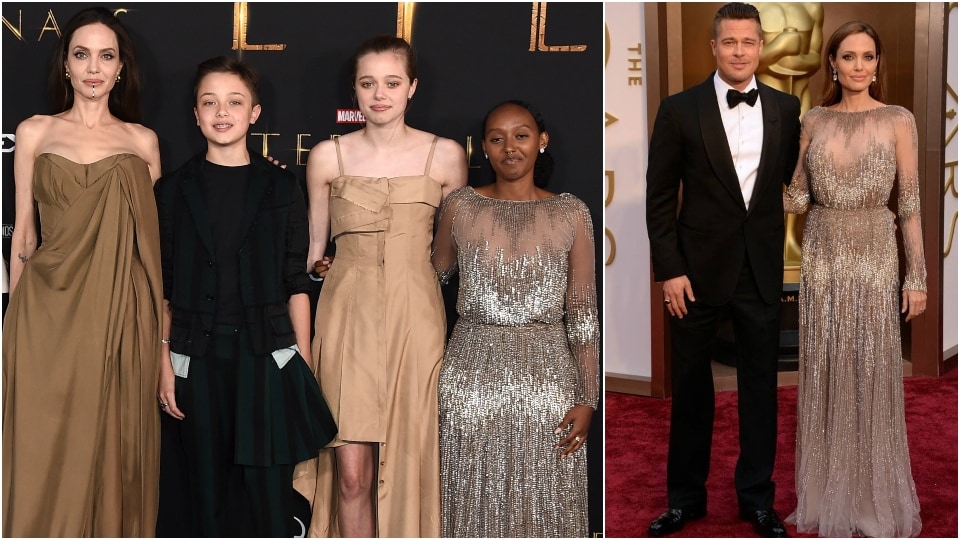 Angelina Jolie with her kids at Eternals premiere (2021), Angelina Jolie with Brad Pitt at 2014 Oscars&nbsp;
