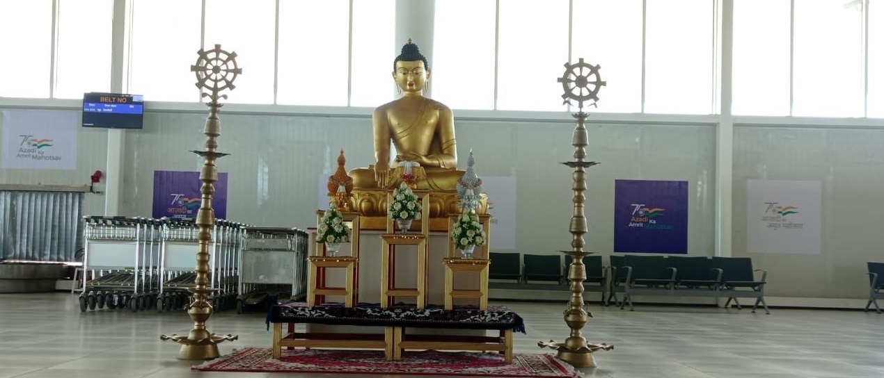 A statue of Lord Buddha at the Kushinagar airport, which will be inaugurated by PM Modi on Wednesday.(ANI Photo)