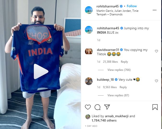 Warner trolls Rohit on Instagram