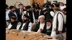 Members of the Taliban delegation, icluding deputy prime minister Abdul Salam Hanafi (C), attend an international conference on Afghanistan in Moscow on October 20, 2021. (AFP) Members of the Taliban delegation, icluding deputy prime minister Abdul Salam Hanafi (C), attend an international conference on Afghanistan in Moscow on October 20, 2021. (AFP)