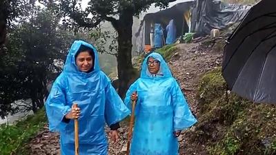 The forest department rescued stranded passengers at Kalchanth on the Rudranath trek route due to heavy rains, in Chamoli on Tuesday. (ANI Photo) The forest department rescued stranded passengers at Kalchanth on the Rudranath trek route due to heavy rains, in Chamoli on Tuesday. (ANI Photo)