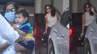 Kareena Kapoor and Jeh Ali Khan make their way to Amrita Arora's home for her son's birthday party. (Varinder Chawla) Kareena Kapoor and Jeh Ali Khan make their way to Amrita Arora's home for her son's birthday party. (Varinder Chawla)