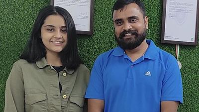 Hunar Gill, 13, from Mohali, with her coach Archit Singh. (HT Photo)