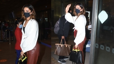 Deepika Padukone accessorised her look with a black bag. (Varinder Chawla) Deepika Padukone accessorised her look with a black bag. (Varinder Chawla)