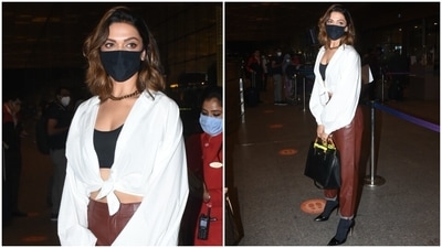 The Padmaavat actor chose a collared white crop shirt left open on the front and tied in a knot on the waist. It came with balloon sleeves and gathered cuffs. Deepika wore the crop shirt over a black round-neck bralette, hinting at her washboard abs. (HT Photo/Varinder Chawla) The Padmaavat actor chose a collared white crop shirt left open on the front and tied in a knot on the waist. It came with balloon sleeves and gathered cuffs. Deepika wore the crop shirt over a black round-neck bralette, hinting at her washboard abs. (HT Photo/Varinder Chawla)