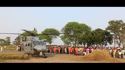 The Army chopper being used in rescuing the people stranded after one of the two boat mishaps in Lakhimpur Kheri. (HT photo) The Army chopper being used in rescuing the people stranded after one of the two boat mishaps in Lakhimpur Kheri. (HT photo)