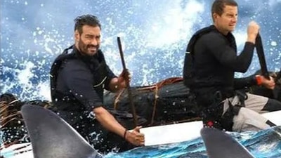 Ajay Devgn and Bear Grylls on Into The Wild.&nbsp;