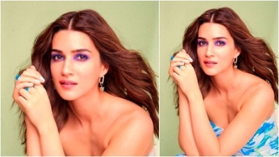 Kriti Sanon teamed her long tie-dye dress with a pair of fluorescent green block heels. (Instagram/@kritisanon) Kriti Sanon teamed her long tie-dye dress with a pair of fluorescent green block heels. (Instagram/@kritisanon)