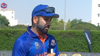Rohit Sharma at toss in the India vs Australia warm-up match ahead of T20 World Cup 2021